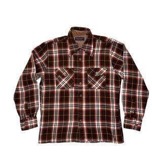 Vintage Woodland Shirt Large Mens Brown Plaid Flannel Acrylic Korea Made 90s